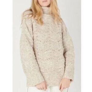 FRNCH Cable Knit Loose Chunky Sz S/M Sweater in Oatmeal Cream Oversized‎